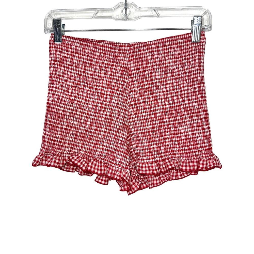 NWT West Fade Red White Gingham Smocked Micro Bloomer Ruffle Shorts Size XS